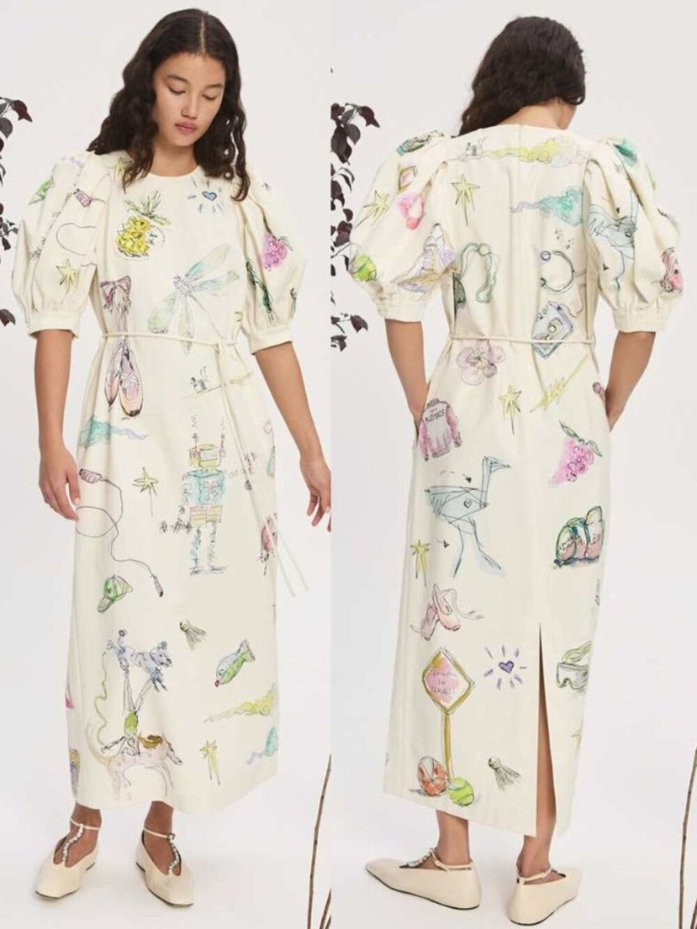 Alemais Court Dress Cream Anouk Colantoni Novelty Print Midi NWT Size AU 6 US 2